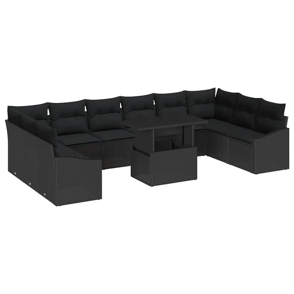 Garden Sofa Set Modular Black 11 Pieces Outdoor Lounge Poly Rattan Furniture