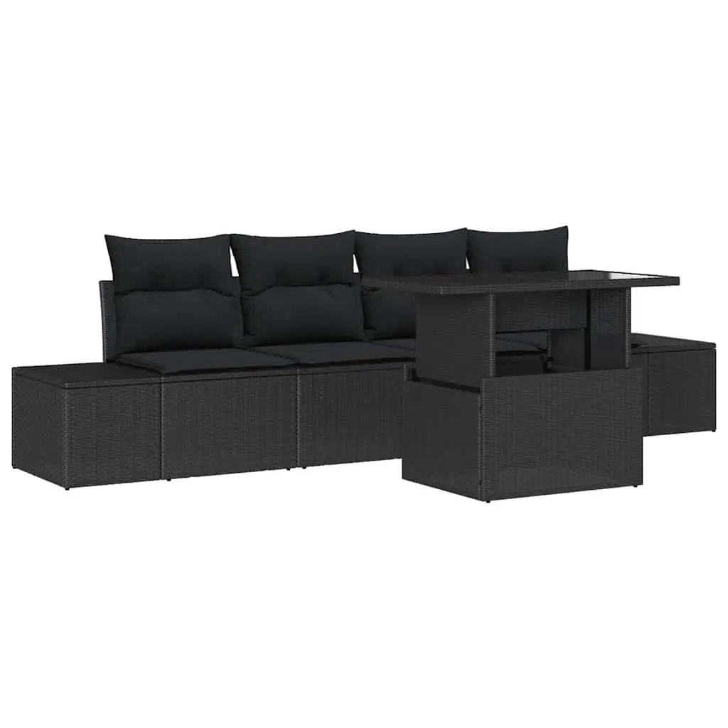 Outdoor Garden Sofa Set 5 pcs Black Poly Rattan Modular Seating Cushions