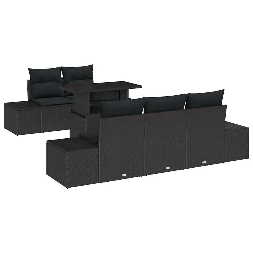 Outdoor Garden Sofa Set 6 Piece Black Poly Rattan Steel Frame Modular Lounge