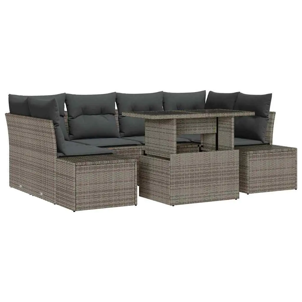 7 Piece Outdoor Sofa Set Adjustable Dining Table Grey Poly Rattan Garden Furniture