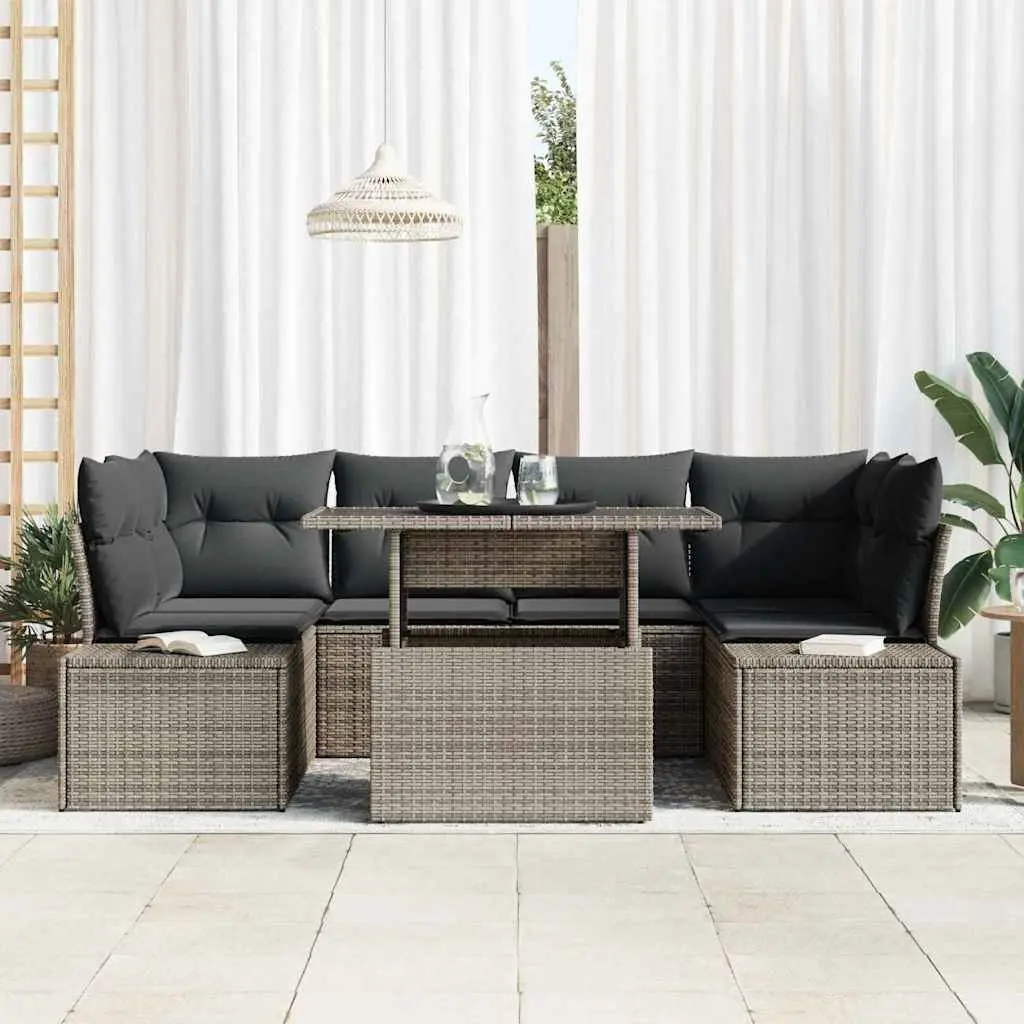 7 Piece Outdoor Sofa Set Adjustable Dining Table Grey Poly Rattan Garden Furniture
