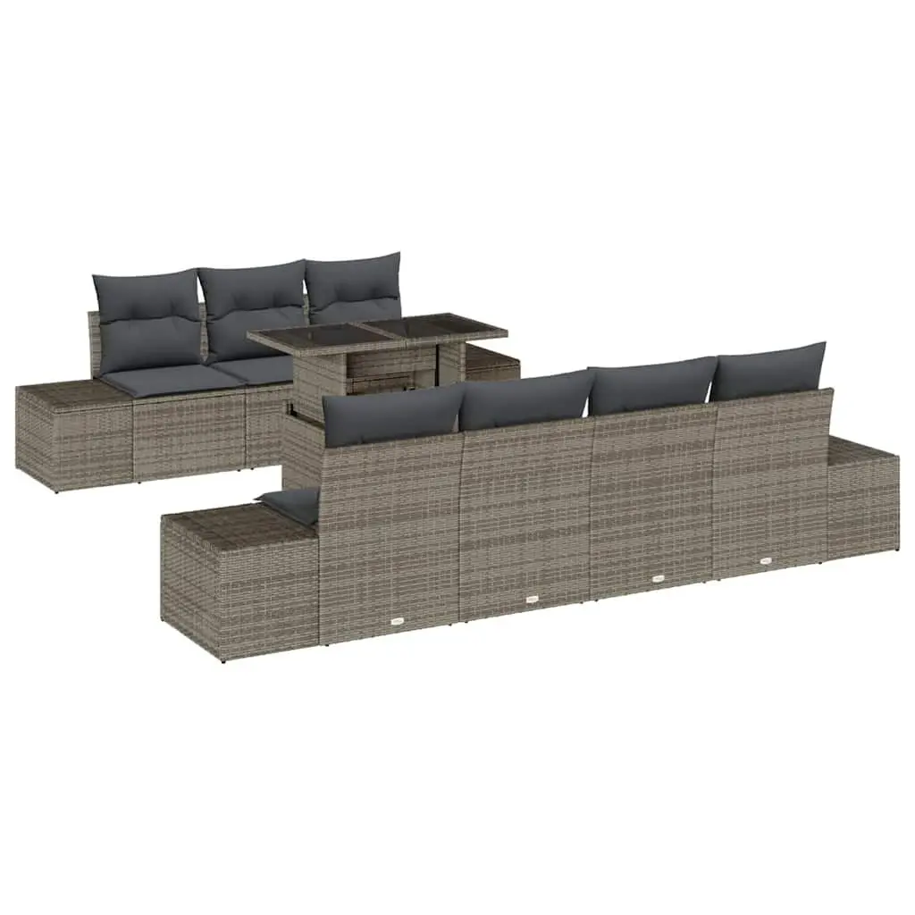 Modular Garden Sofa Set 8 Piece Grey Poly Rattan Steel Frame Outdoor Lounge