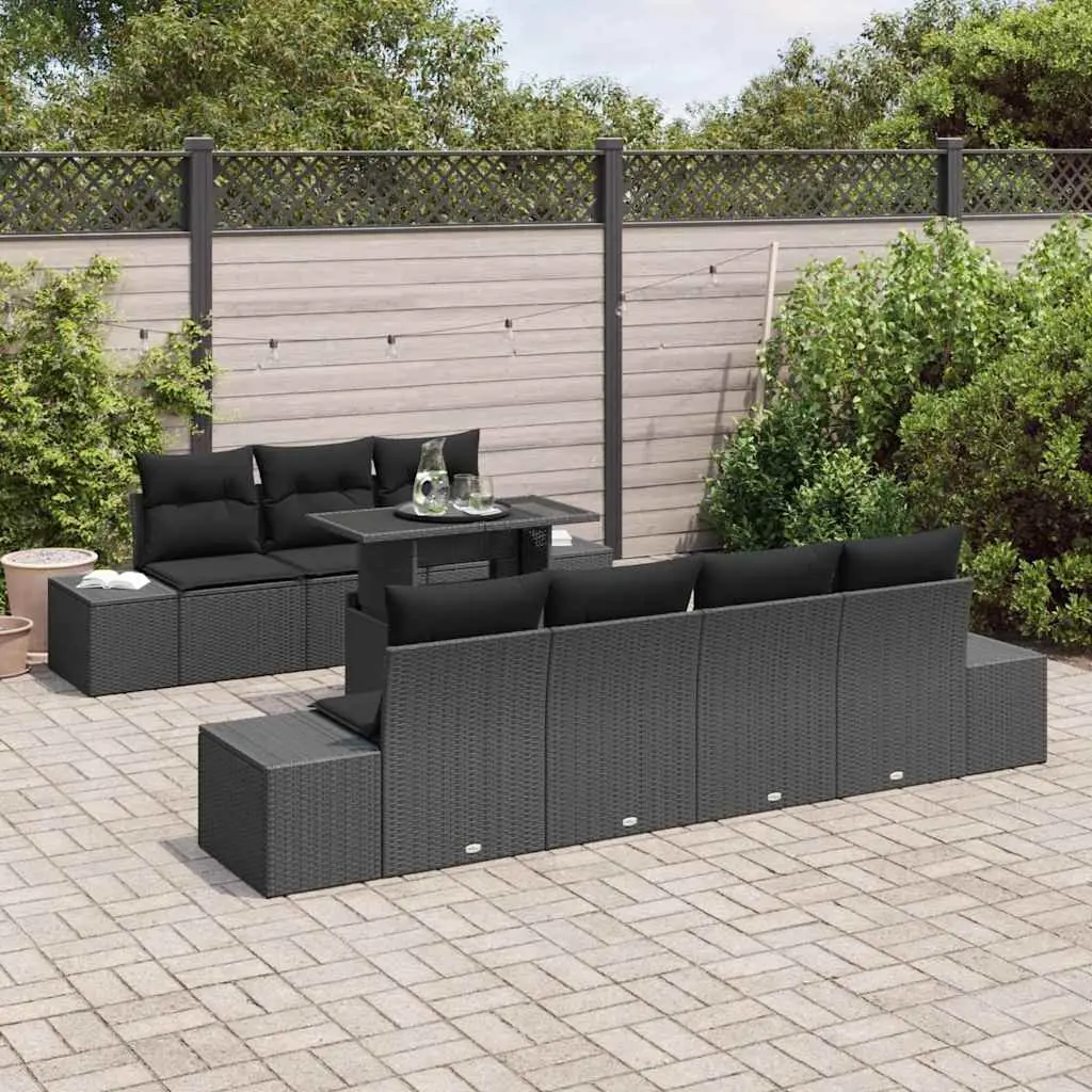 Outdoor Garden Sofa Set Modular 8 Piece Black Poly Rattan Steel Frame