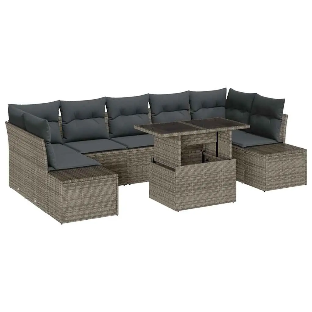 Outdoor Garden Sofa Set 8 Pieces Grey Poly Rattan Steel Frame Patio Seating