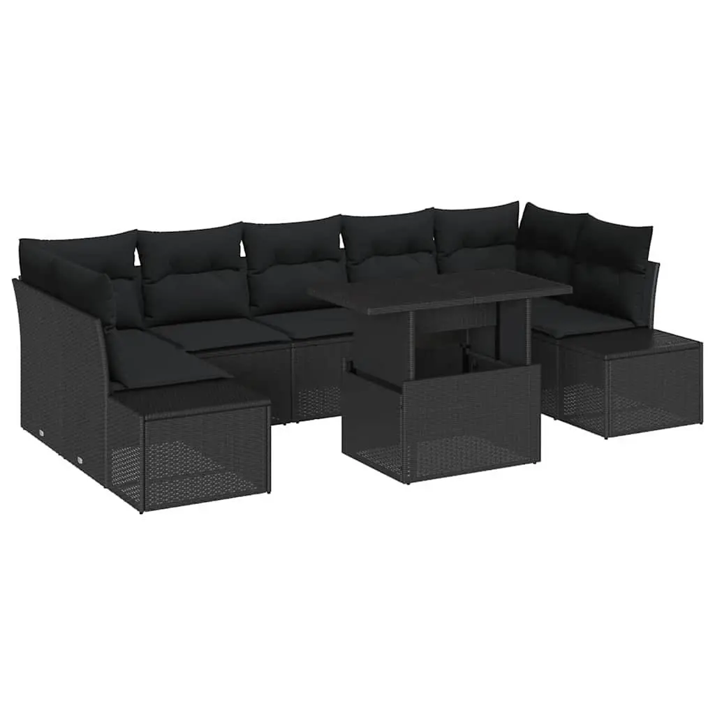 Outdoor Garden Sofa Set Modern 8 Piece Black Rattan Steel Frame