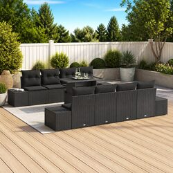 Outdoor Garden Sofa Set 9-Piece Modular Patio Seating Black Rattan Steel Frame