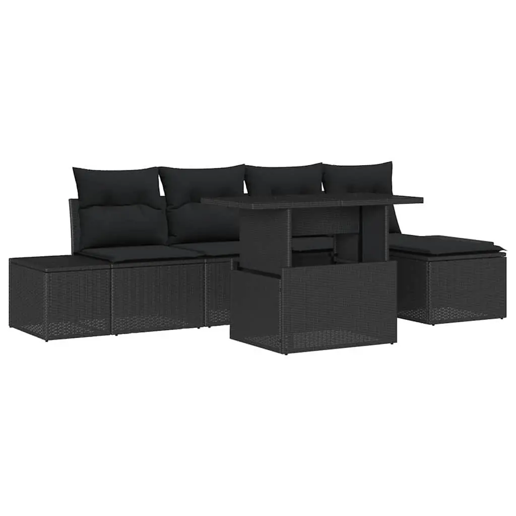 Garden Sofa Set Poly Rattan Black 6 Piece Outdoor Furniture