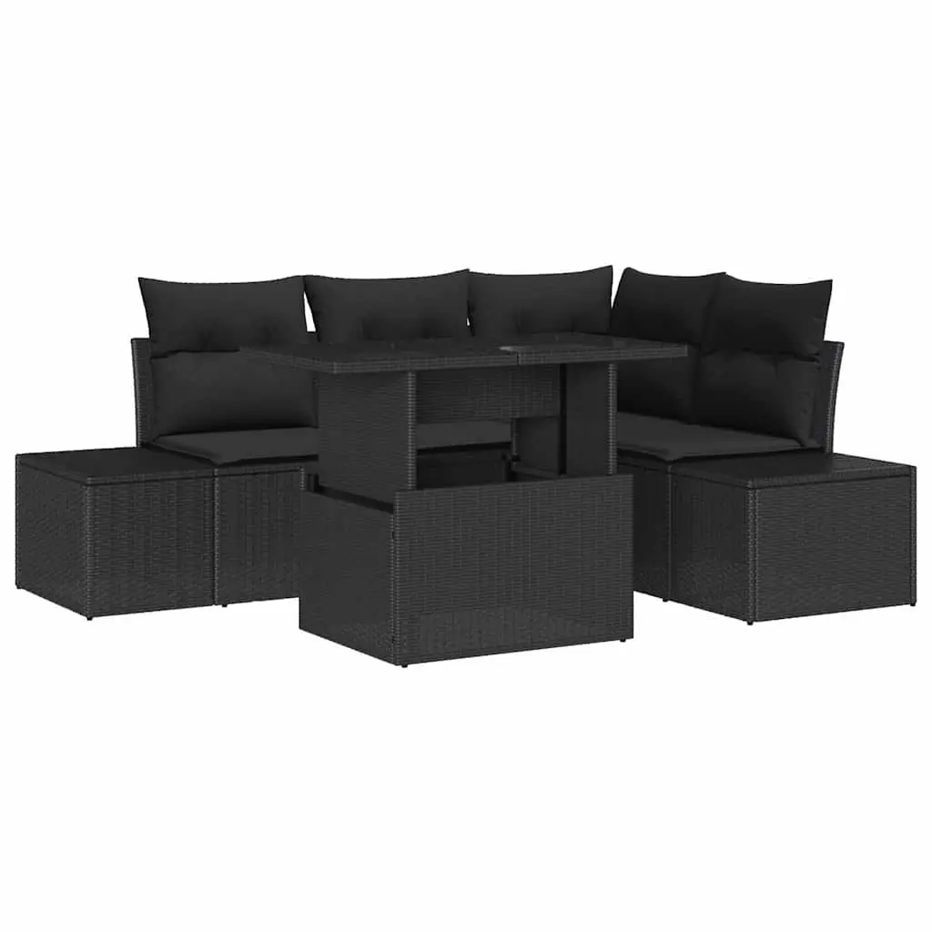 Garden Sofa Set 5 Pieces Black Outdoor Sectional Furniture with Cushions Table