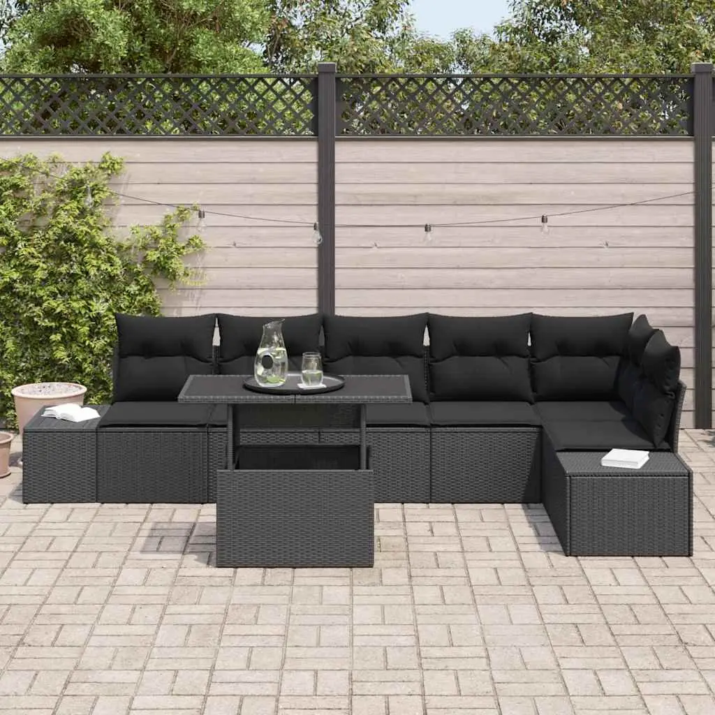 Outdoor Garden Sofa Set Modular Rattan Furniture with Storage Black 7 Piece