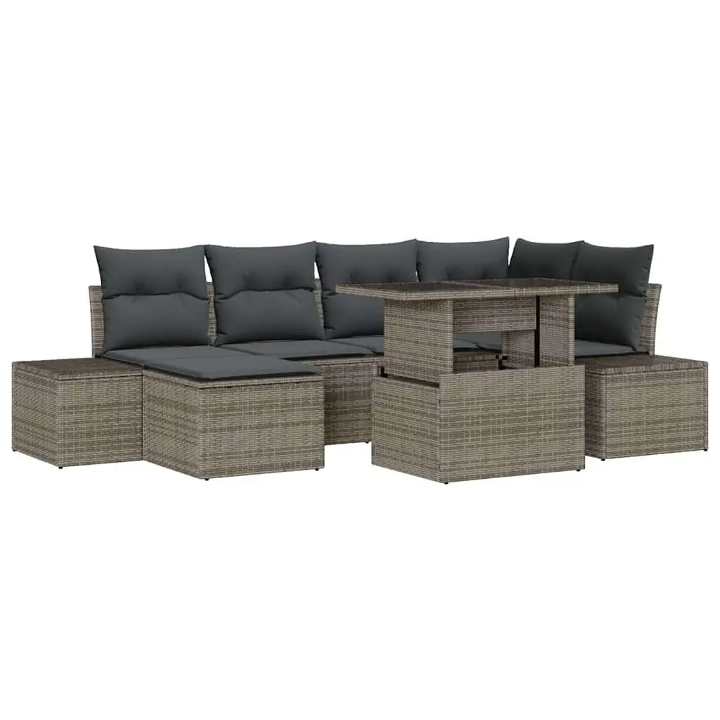 Garden Sofa Set 7 Pcs Outdoor Furniture Grey Poly Rattan Patio Sectional Storage