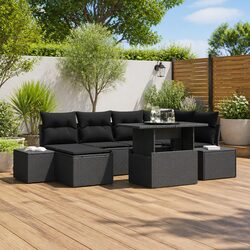 Friendly 7-Piece Black Poly Rattan Sofa Set for You