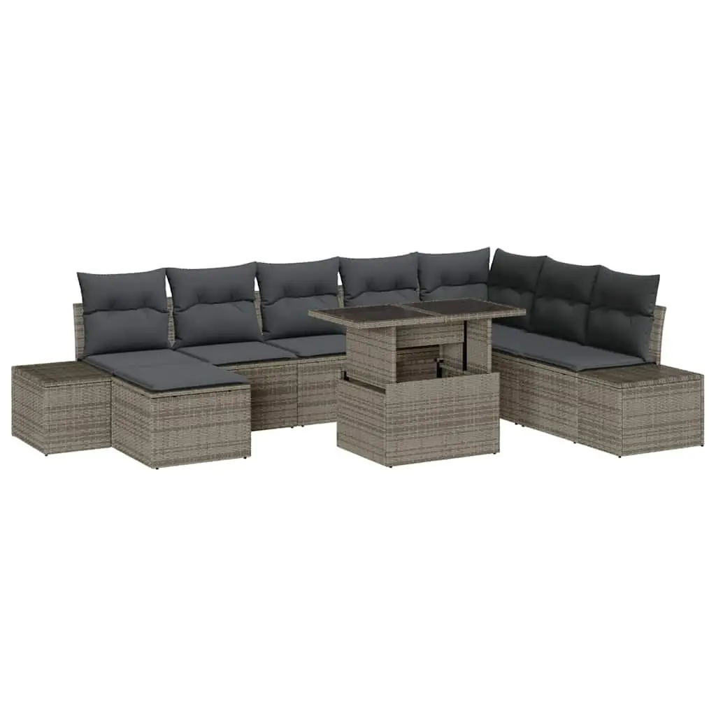 Garden Sofa Set Grey Poly Rattan 9 Piece Outdoor Furniture with Storage Table