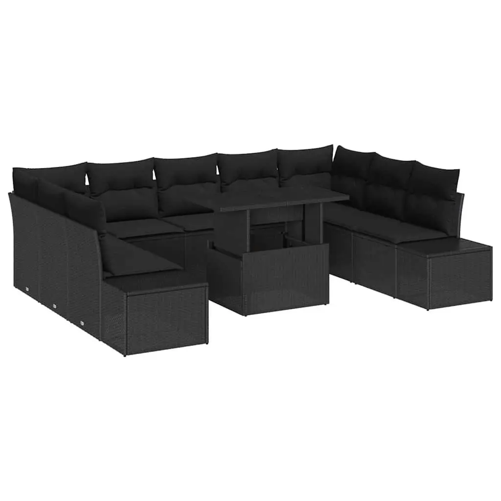 Garden Sofa Set 10 Piece Black Poly Rattan Outdoor Furniture with Storage
