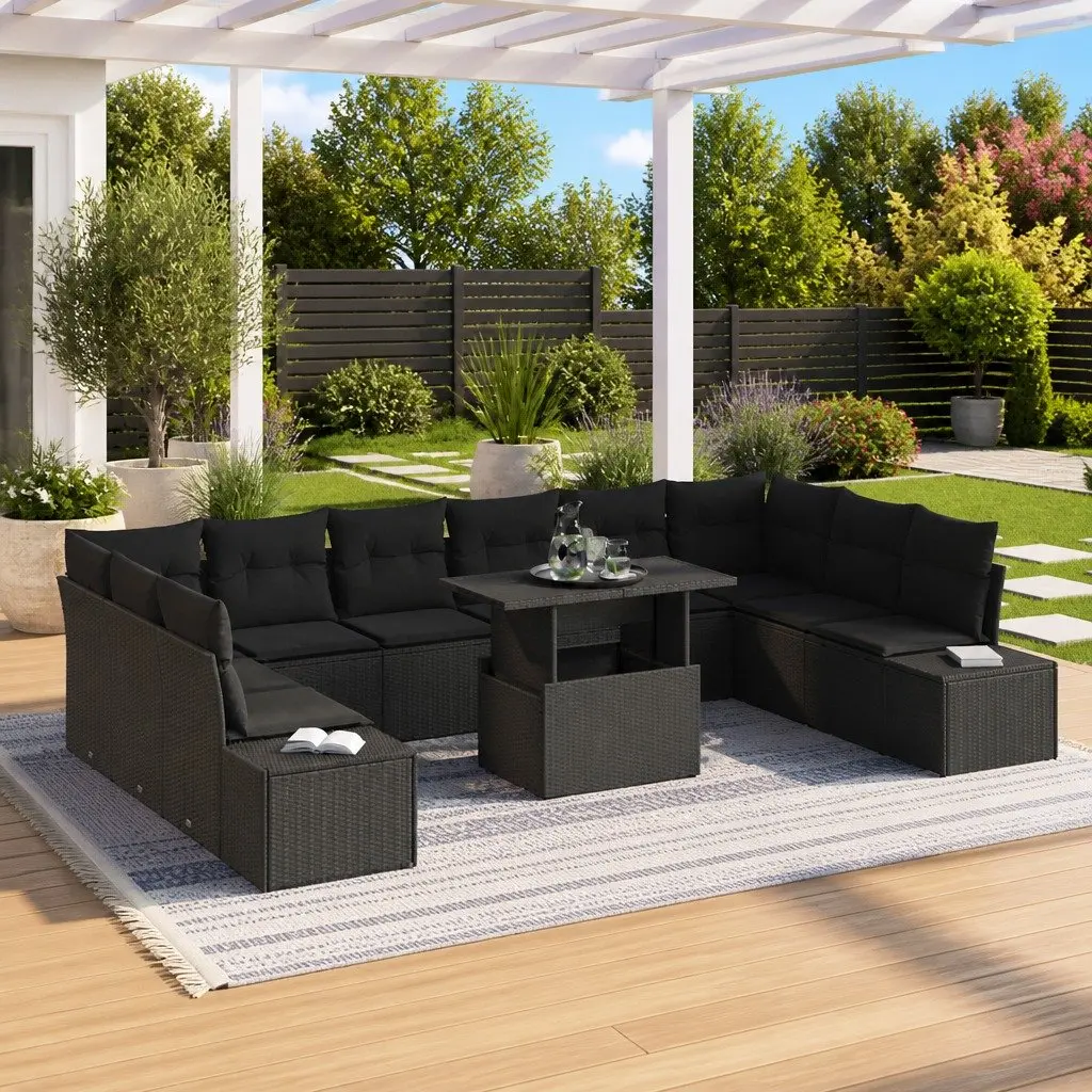 Modular Garden Sofa Set Black 11 Piece Weather Resistant Patio Furniture