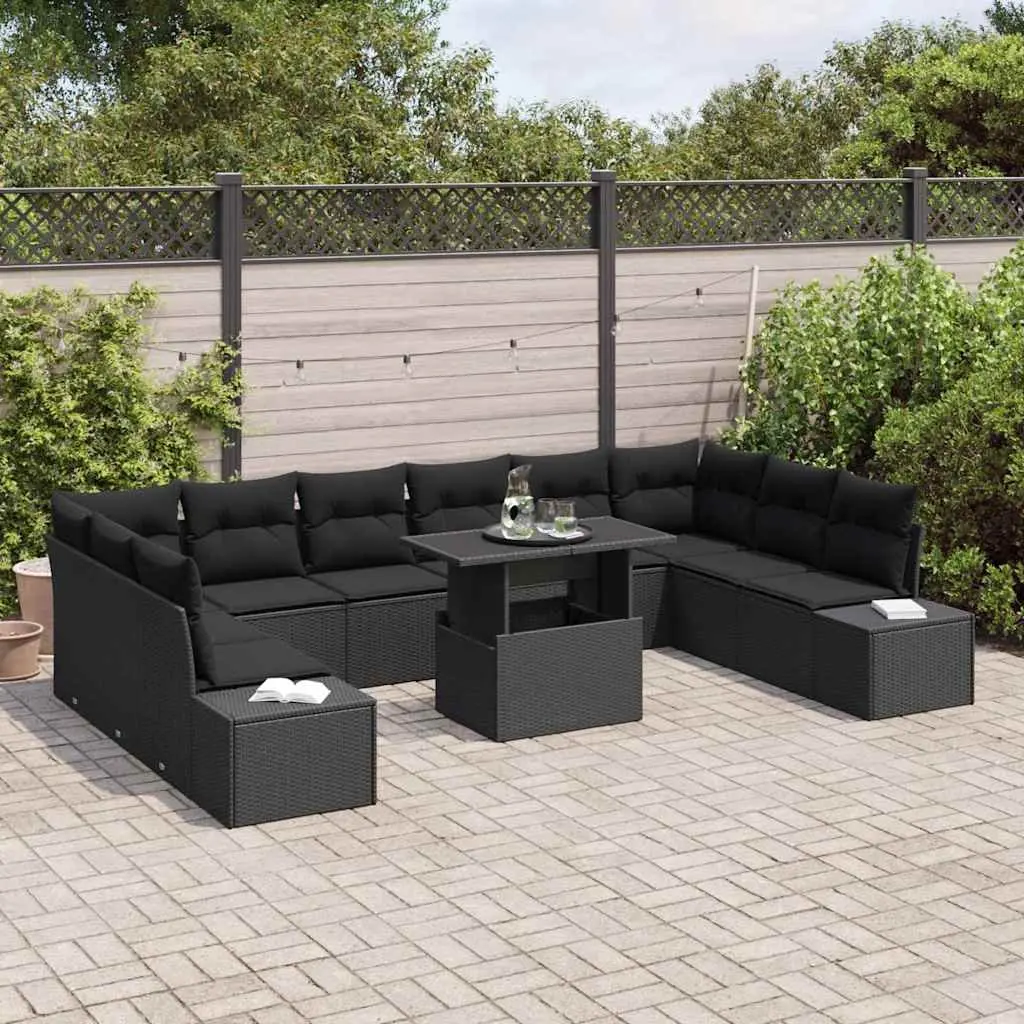 Modular Garden Sofa Set Black 11 Piece Weather Resistant Patio Furniture