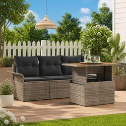 Outdoor Garden Sofa Set 5 Piece Grey Poly Rattan with Storage Modular Furniture