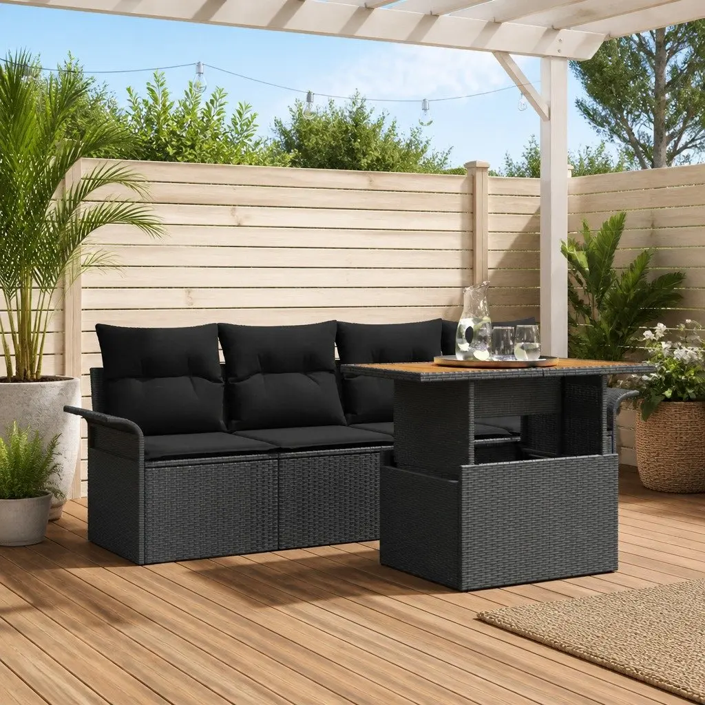 Modular Black Poly Rattan 5 Piece Outdoor Sofa Set with Storage for Patio and Garden