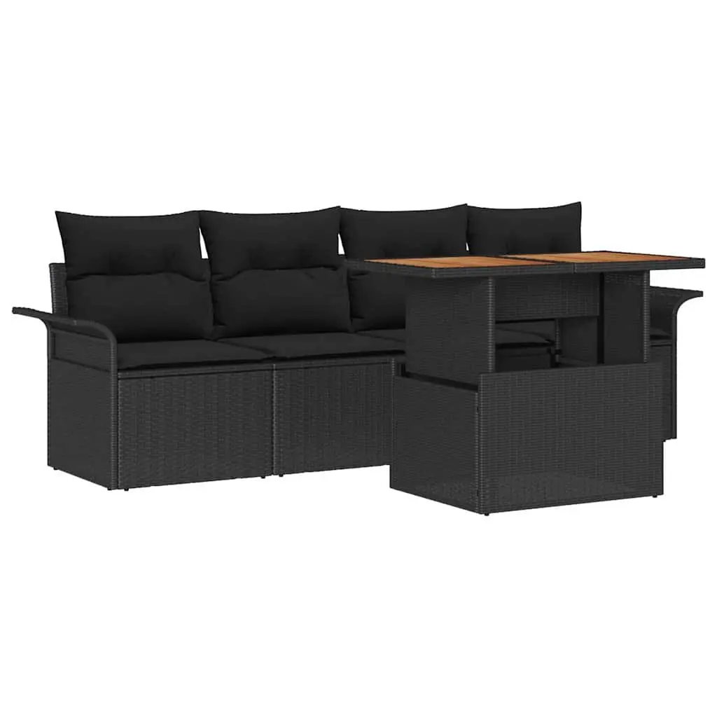 Modular Black Poly Rattan 5 Piece Outdoor Sofa Set with Storage for Patio and Garden