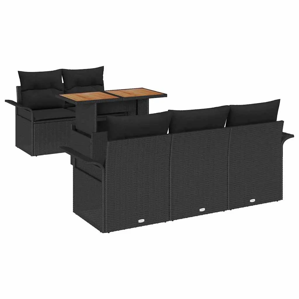 Modular Outdoor Sofa Set 6 Piece Black Poly Rattan with Integrated Storage for Patio Garden and Terrace