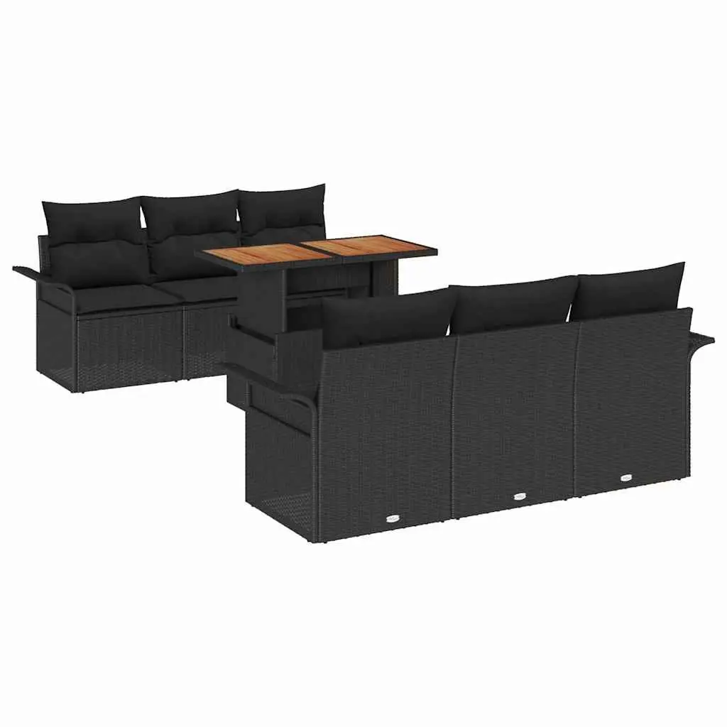 Garden Sofa Set 7pcs Outdoor Furniture Black Poly Rattan Modular Patio Seating