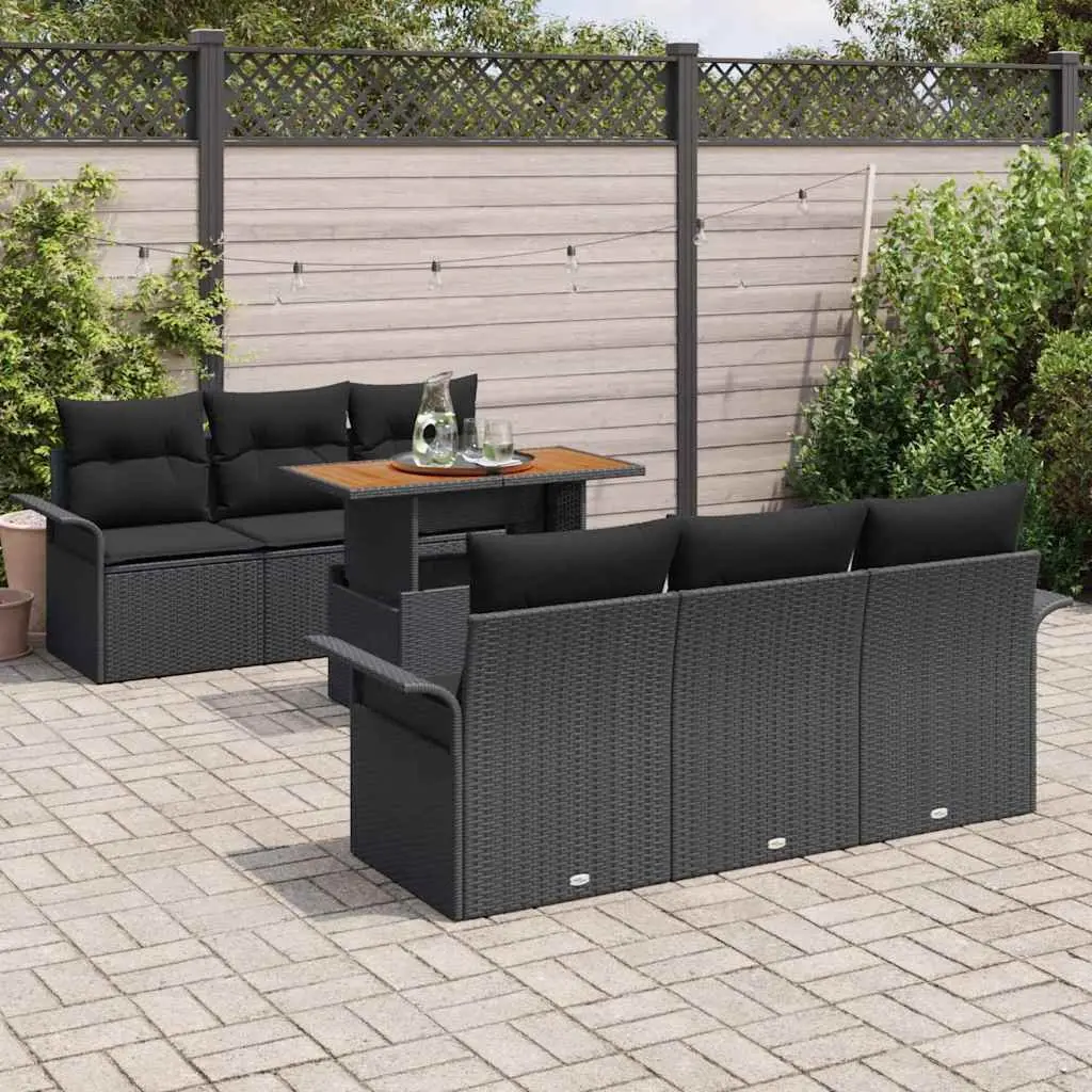 Garden Sofa Set 7pcs Outdoor Furniture Black Poly Rattan Modular Patio Seating