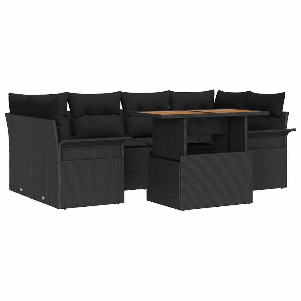 Garden Sofa Set Modular Black Poly Rattan 7 Piece Outdoor Furniture with Storage