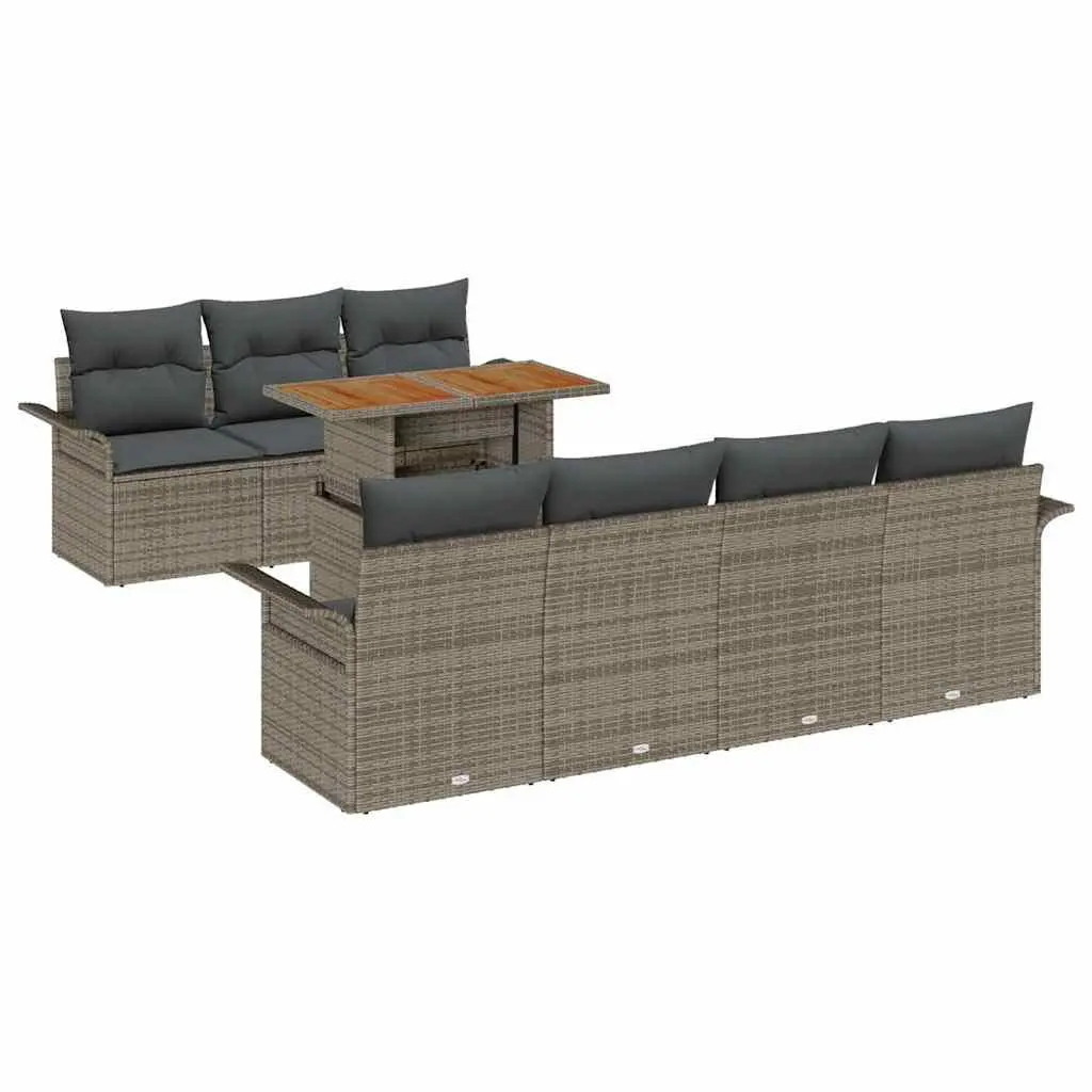 Outdoor Garden Sofa Set 8 Pieces Grey Poly Rattan Furniture with Storage