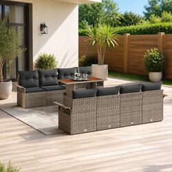 9 Piece Outdoor Garden Sofa Set Modular Rattan Sectional with Storage Grey