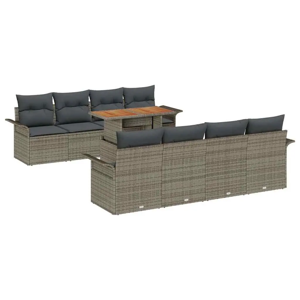 9 Piece Modular Outdoor Garden Sofa Set Rattan Sectional with Storage Grey