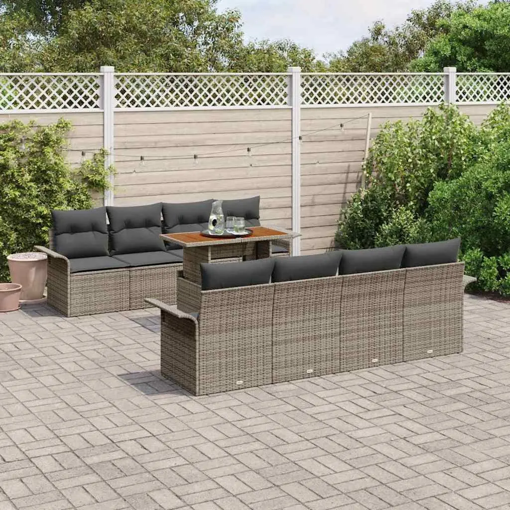 9 Piece Modular Outdoor Garden Sofa Set Rattan Sectional with Storage Grey