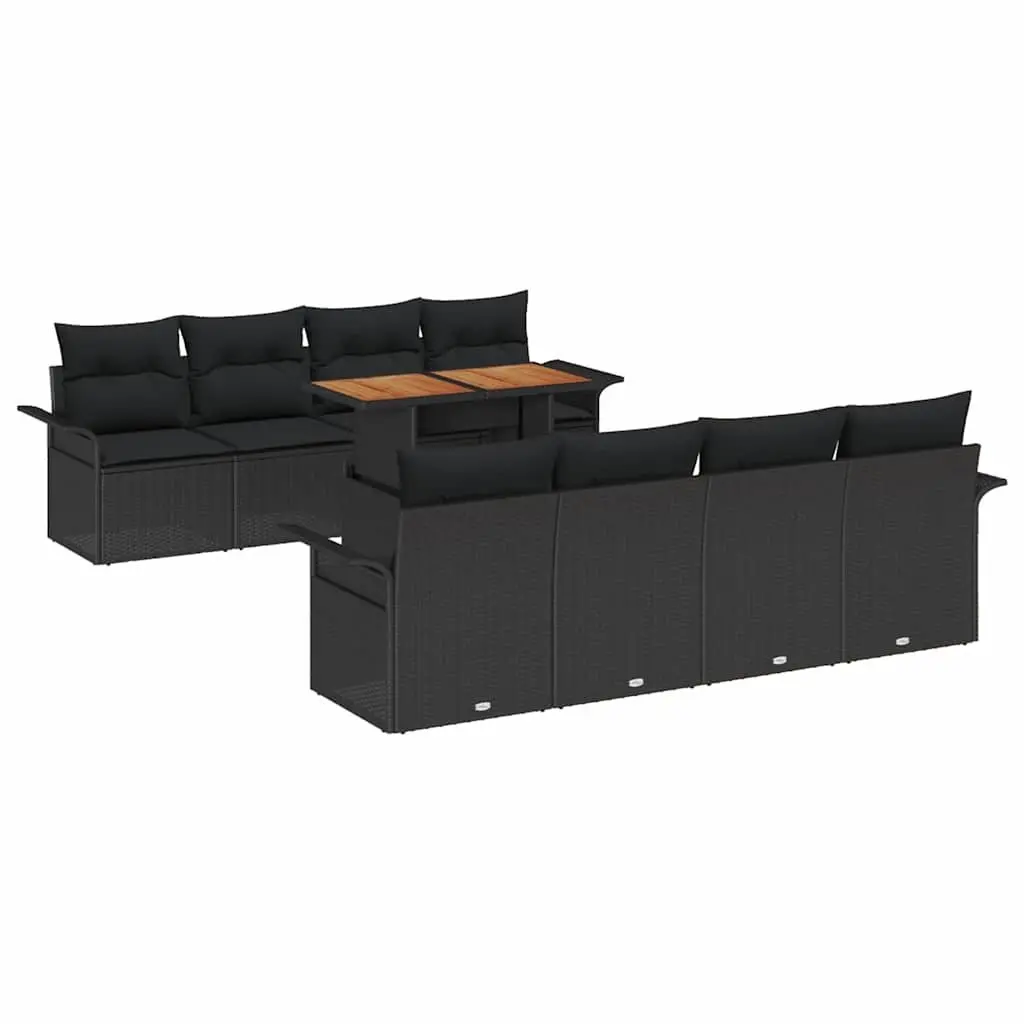 Modular Outdoor Garden Sofa Set 9 Piece Rattan Furniture with Storage Black