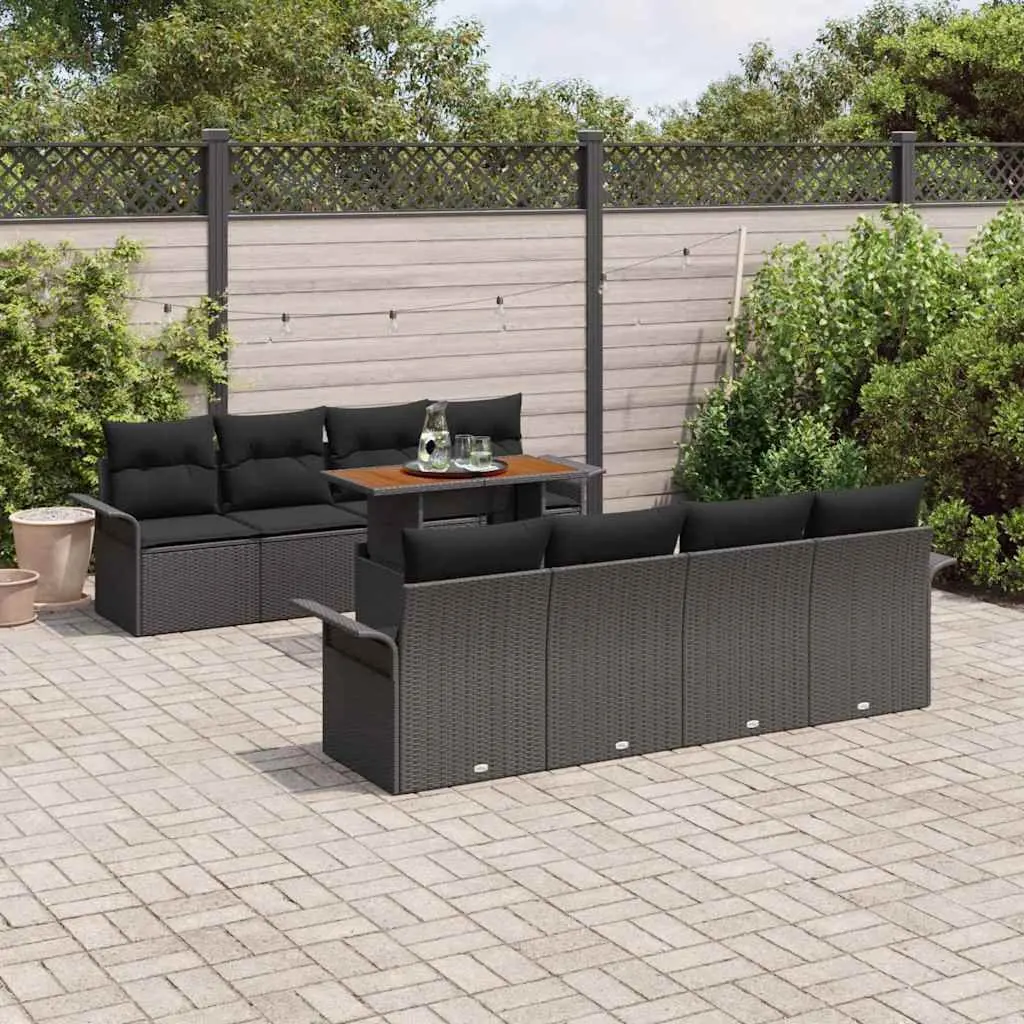 Modular Outdoor Garden Sofa Set 9 Piece Rattan Furniture with Storage Black