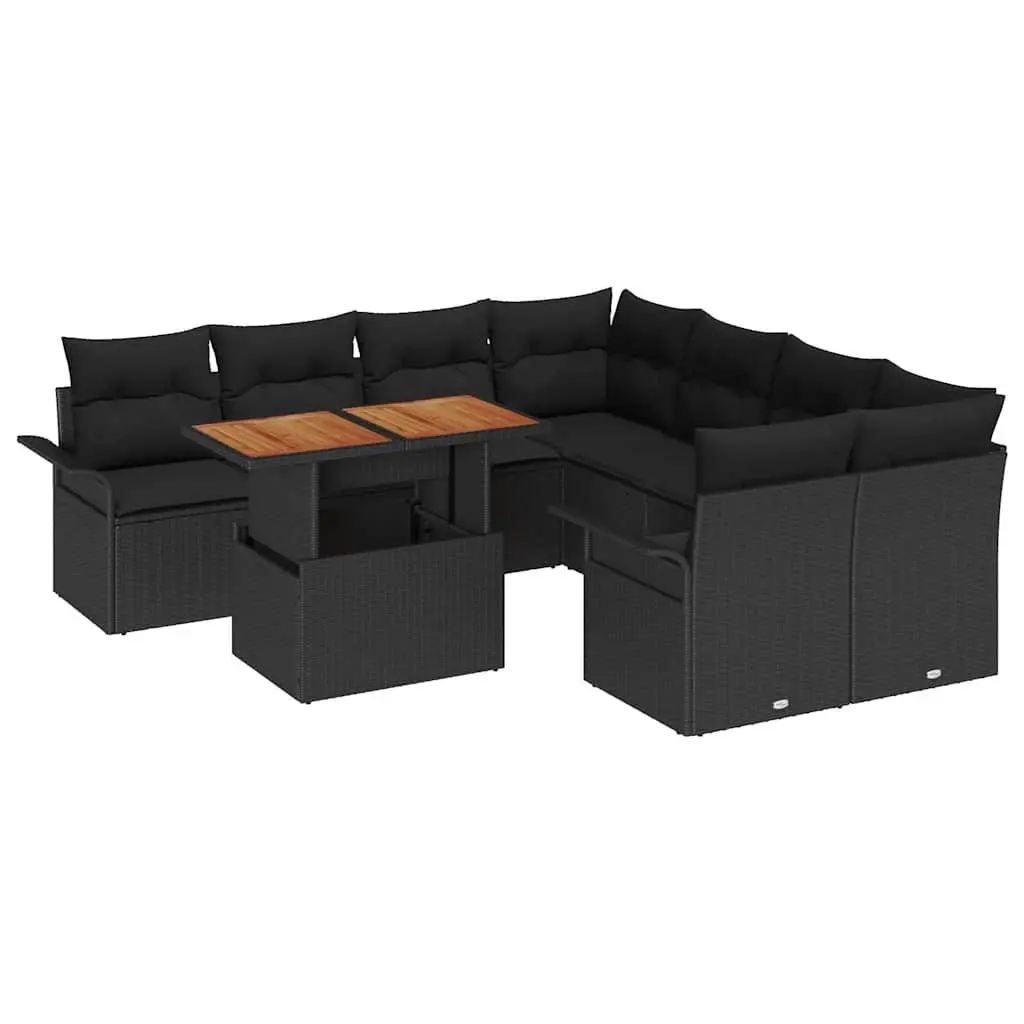 Garden Sofa Set 9 pcs Outdoor Furniture with Storage Black Poly Rattan Modular