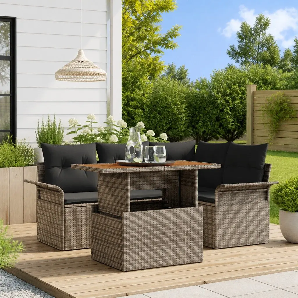 Modular Outdoor Sofa Set 5 Pieces Grey Poly Rattan with Storage Compartments