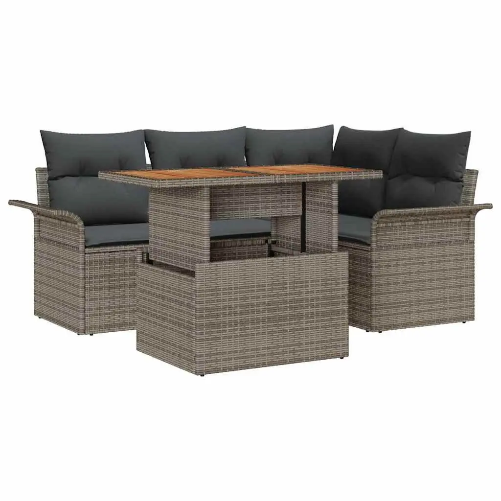 Modular Outdoor Sofa Set 5 Pieces Grey Poly Rattan with Storage Compartments