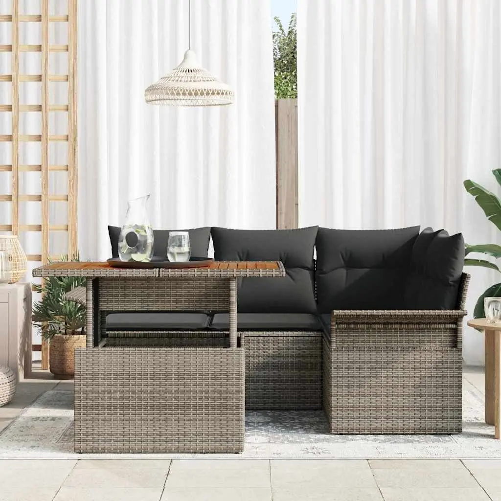 Modular Outdoor Sofa Set 5 Pieces Grey Poly Rattan with Storage Compartments