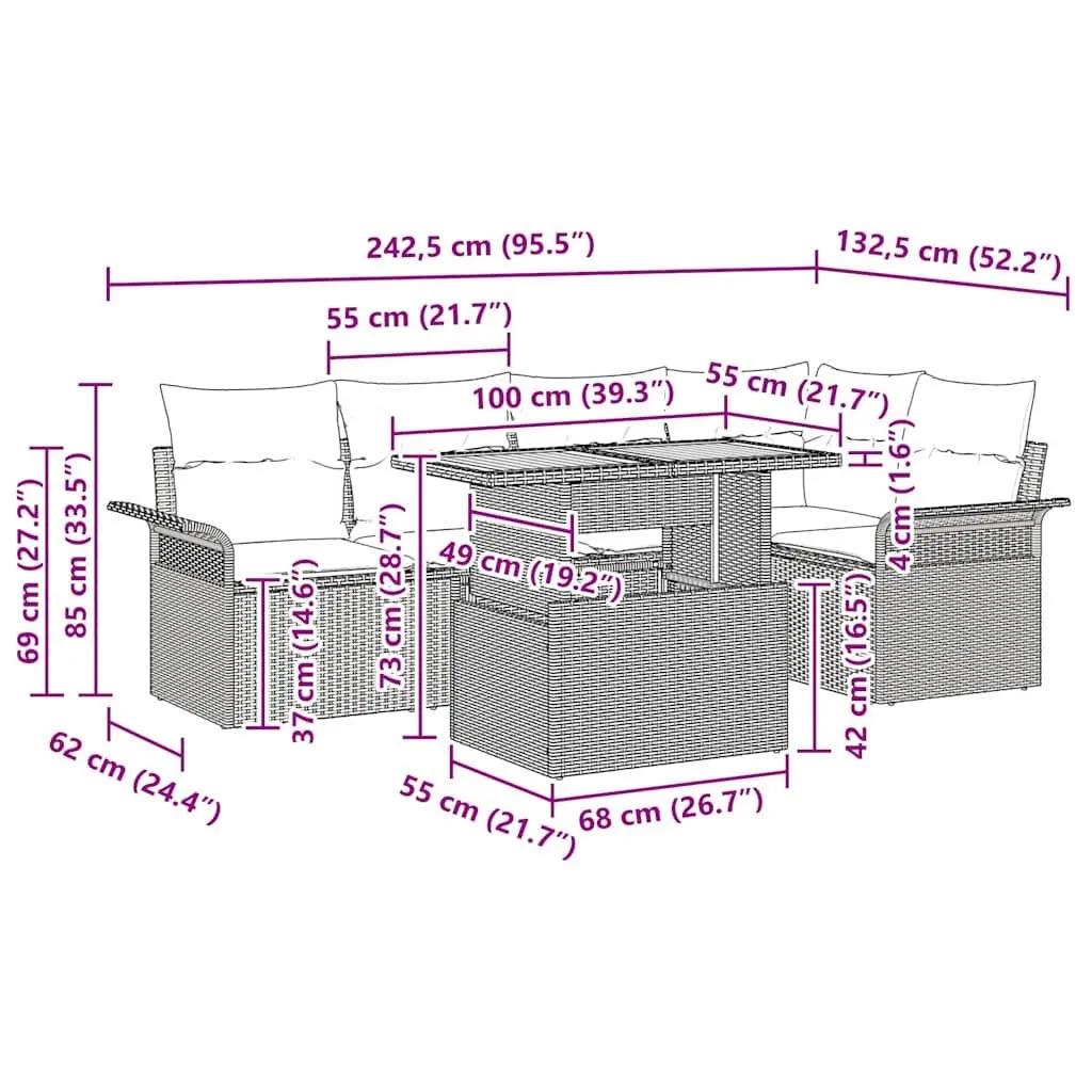 6-Piece Grey Outdoor Sofa Set