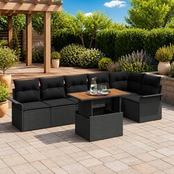 Outdoor Garden Sofa Set 7-Seater with Storage Black Poly Rattan Modular