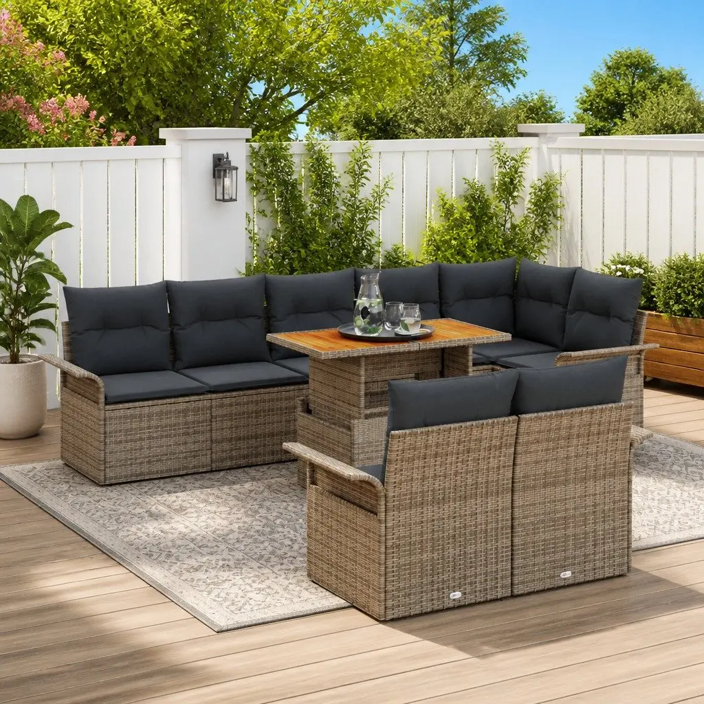 Garden Sofa Set 9 Pieces Outdoor Furniture Grey Poly Rattan Modular Seating