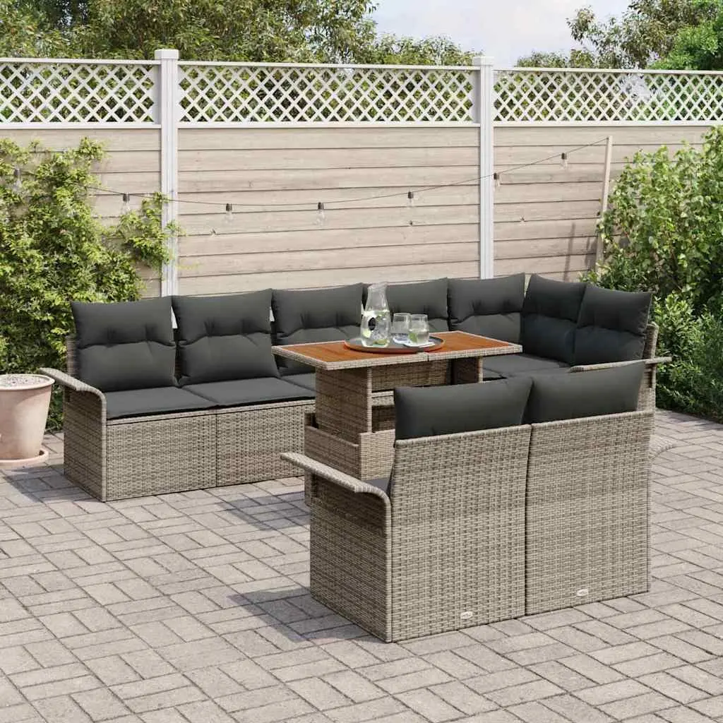 Garden Sofa Set 9 Pieces Outdoor Furniture Grey Poly Rattan Modular Seating