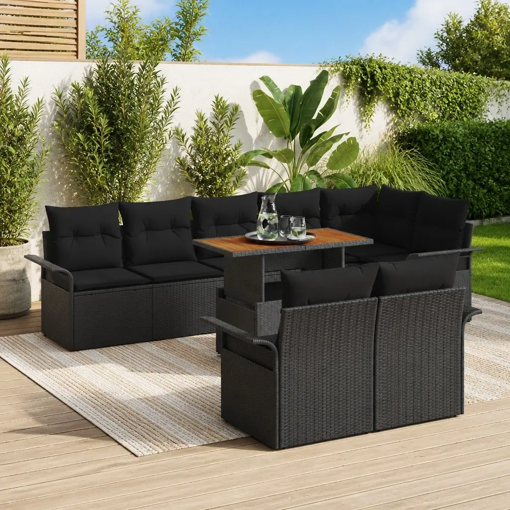 Modular Poly Rattan Outdoor Garden Sofa Set 9 Piece Black with Storage