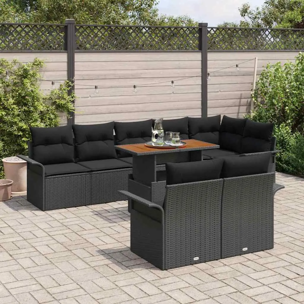 Modular Poly Rattan Outdoor Garden Sofa Set 9 Piece Black with Storage