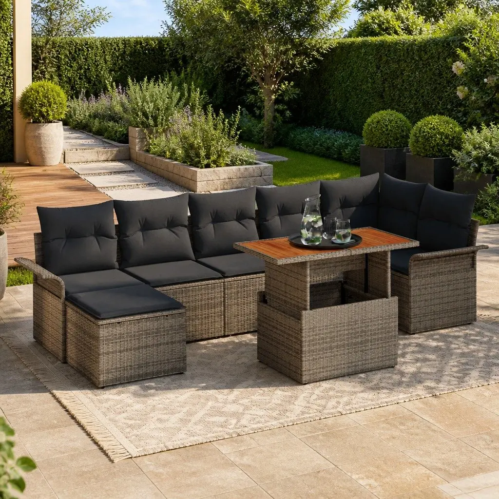 Garden Sofa Set 8 Pieces Grey Outdoor Furniture Modular Rattan Seating Storage