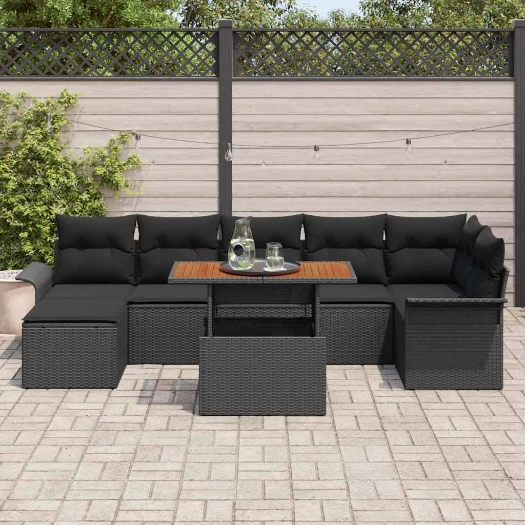 Modular Outdoor Patio Furniture Set with Storage Black 8 Piece Rectangular Garden Sofa