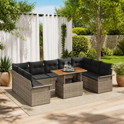 Garden Sofa Set 10 Pieces Grey Poly Rattan Outdoor Furniture Modular Seating