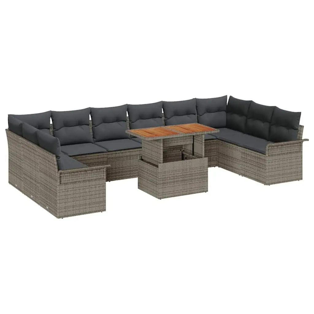Outdoor Rattan Garden Sofa Set 9 Pieces Grey Modular Seating with Storage