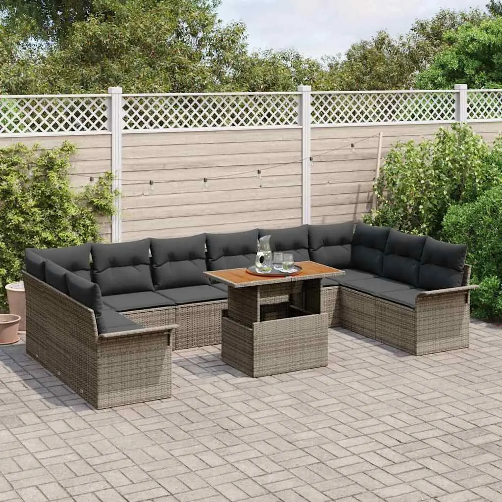 Outdoor Rattan Garden Sofa Set 9 Pieces Grey Modular Seating with Storage