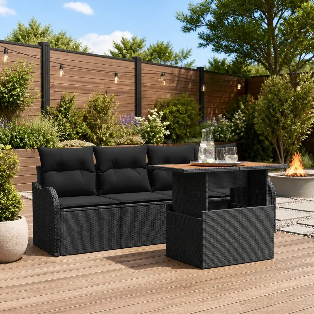 Garden Sofa Set 5 Pieces Outdoor Furniture Modular Lounge with Storage Black