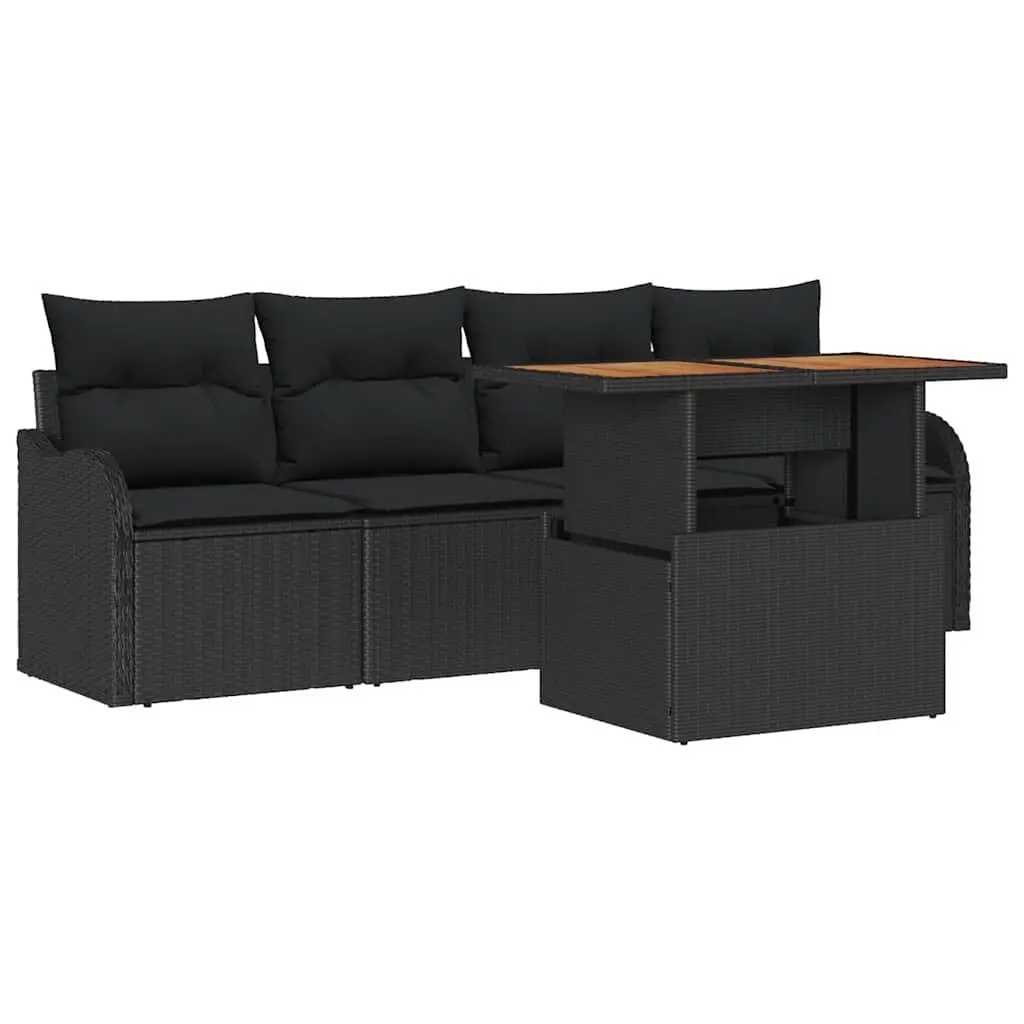 Garden Sofa Set 5 Pieces Outdoor Furniture Modular Lounge with Storage Black