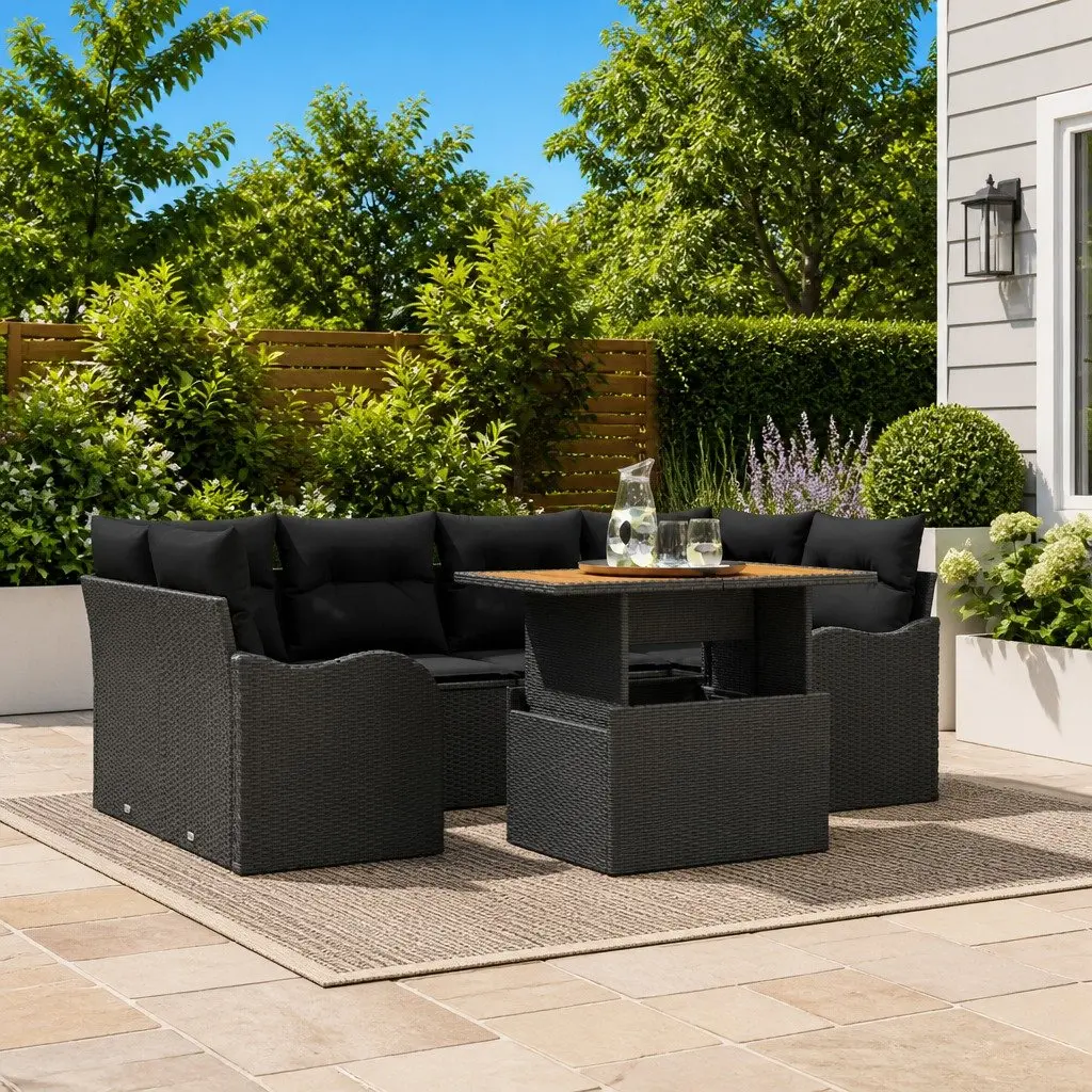 Garden Sofa Set 7 Pieces with Storage Modular Outdoor Furniture Black Poly